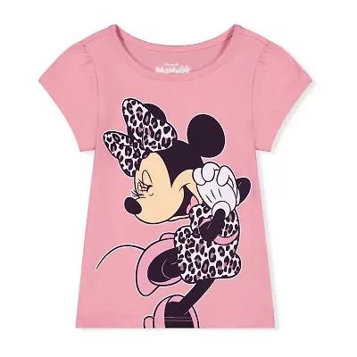 Disney Toddler Girls Round Neck Short Sleeve Loose Fit Minnie Mouse Graphic T-Shirt