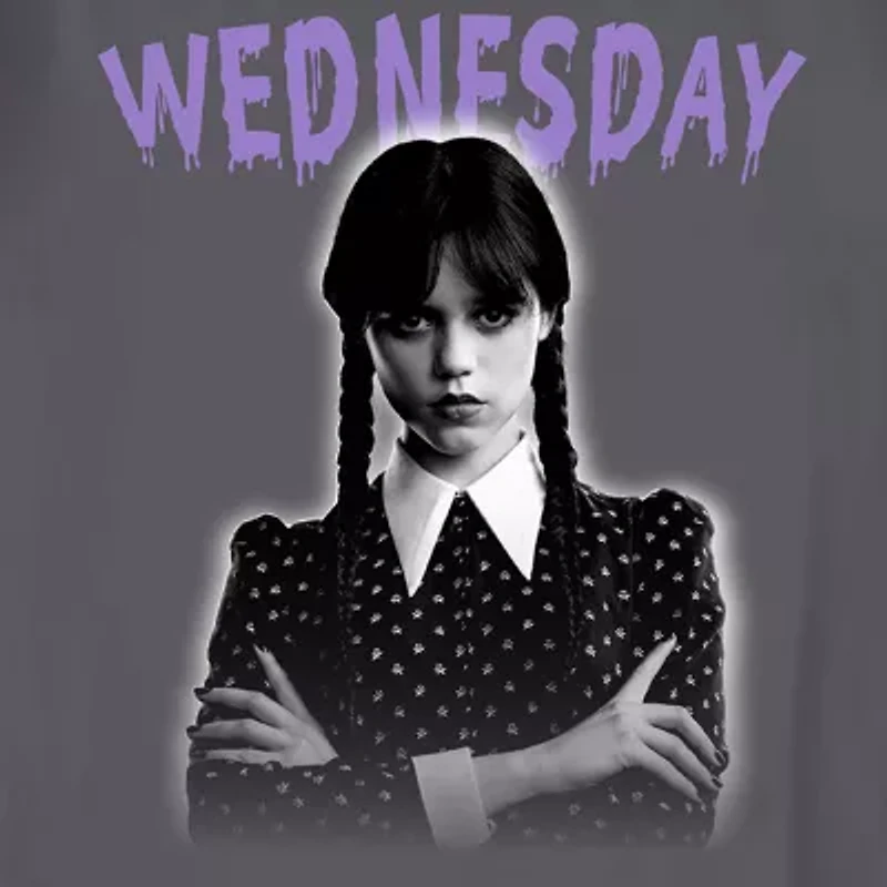 Little & Big Kid Girls Crew Neck Short Sleeve Regular Fit Wednesday Addams Graphic T-Shirt