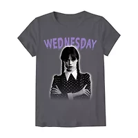 Little & Big Kid Girls Crew Neck Short Sleeve Regular Fit Wednesday Addams Graphic T-Shirt
