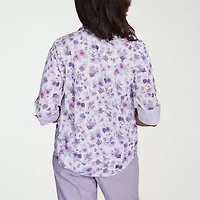 Alfred Dunner Crystal Springs Womens 3/4 Sleeve Cuffed Button-Down Shirt