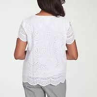 Alfred Dunner Crystal Springs Womens Crew Neck Short Sleeve Blouse