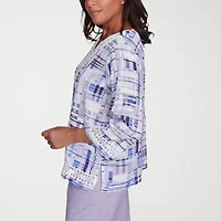 Alfred Dunner Crystal Springs Womens Split Crew Neck 3/4 Sleeve Blouse