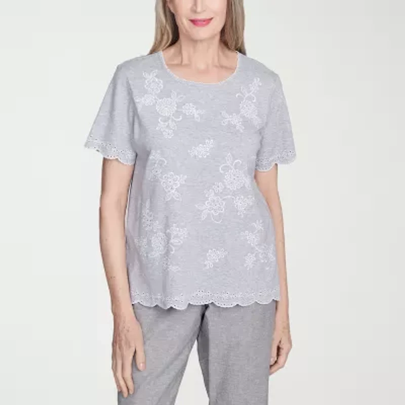 Alfred Dunner Crystal Springs Womens Crew Neck Short Sleeve T-Shirt