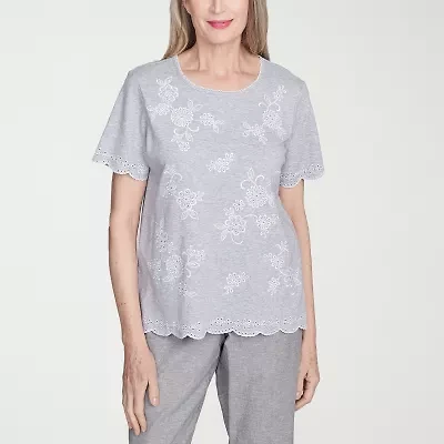 Alfred Dunner Crystal Springs Womens Crew Neck Short Sleeve T-Shirt