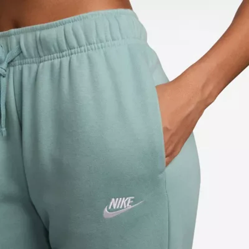 Nike Club Womens Drawstring Waist Cuffed Mid Rise Fleece Active Jogger Pant