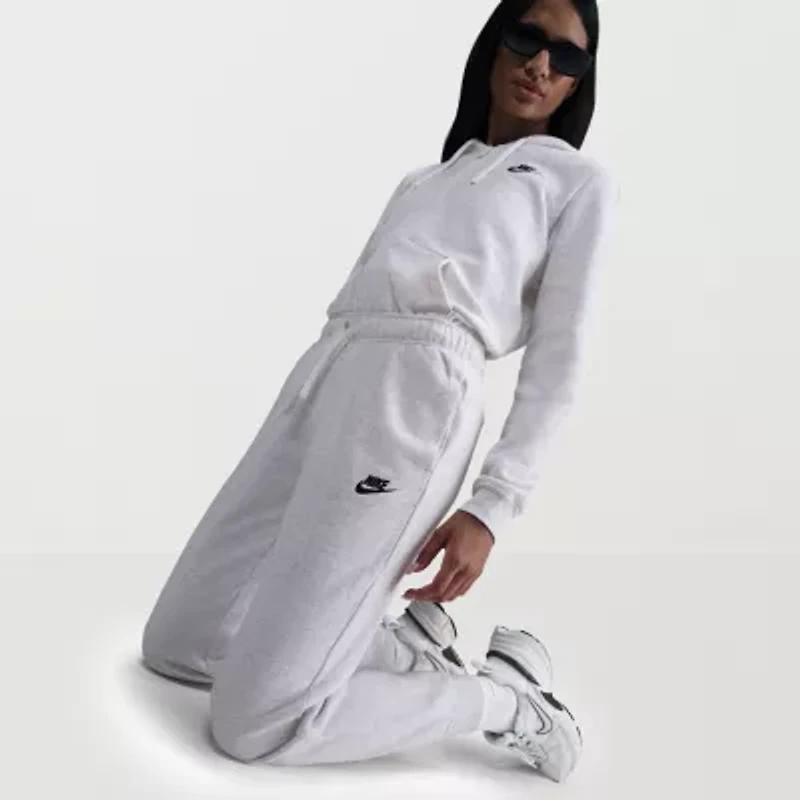 Nike Club Womens Drawstring Waist Cuffed Mid Rise Fleece Active Jogger Pant