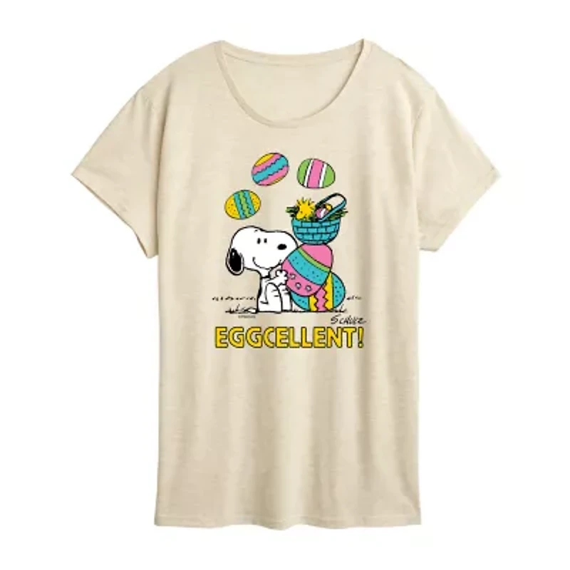 Womens Crew Neck Short Sleeve Regular Fit Peanuts Snoopy Graphic T-Shirt