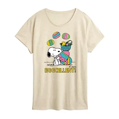 Womens Crew Neck Short Sleeve Regular Fit Peanuts Snoopy Graphic T-Shirt