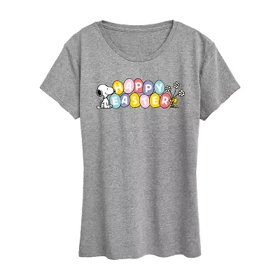 Womens Crew Neck Short Sleeve Regular Fit Peanuts Snoopy Graphic T-Shirt