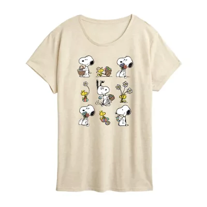 Womens Crew Neck Short Sleeve Regular Fit Peanuts Snoopy Graphic T-Shirt