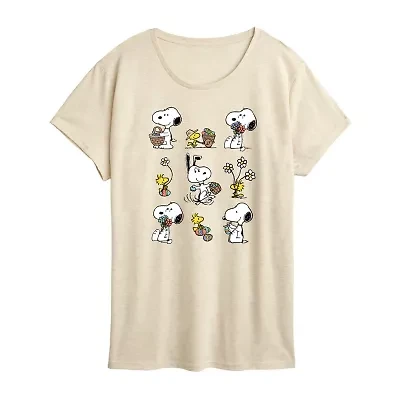 Womens Crew Neck Short Sleeve Regular Fit Peanuts Snoopy Graphic T-Shirt