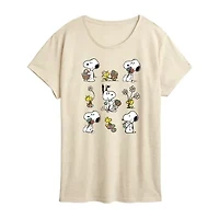Womens Crew Neck Short Sleeve Regular Fit Peanuts Snoopy Graphic T-Shirt