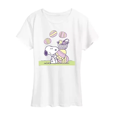 Womens Crew Neck Short Sleeve Regular Fit Peanuts Snoopy Graphic T-Shirt