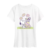 Womens Crew Neck Short Sleeve Regular Fit Peanuts Snoopy Graphic T-Shirt