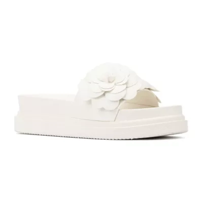 New York & Company Womens Camilia Flower Slide Flat Sandals