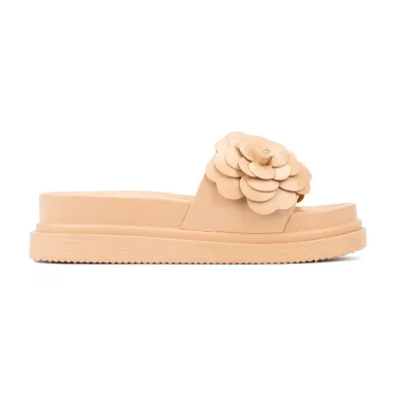 New York & Company Womens Camilia Flower Slide Flat Sandals