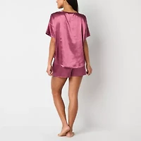 Ambrielle Womens Satin Crew Neck Short Sleeve 2-pc. Pajama Sets