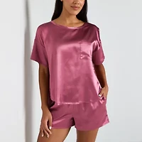 Ambrielle Womens Satin Crew Neck Short Sleeve 2-pc. Pajama Sets