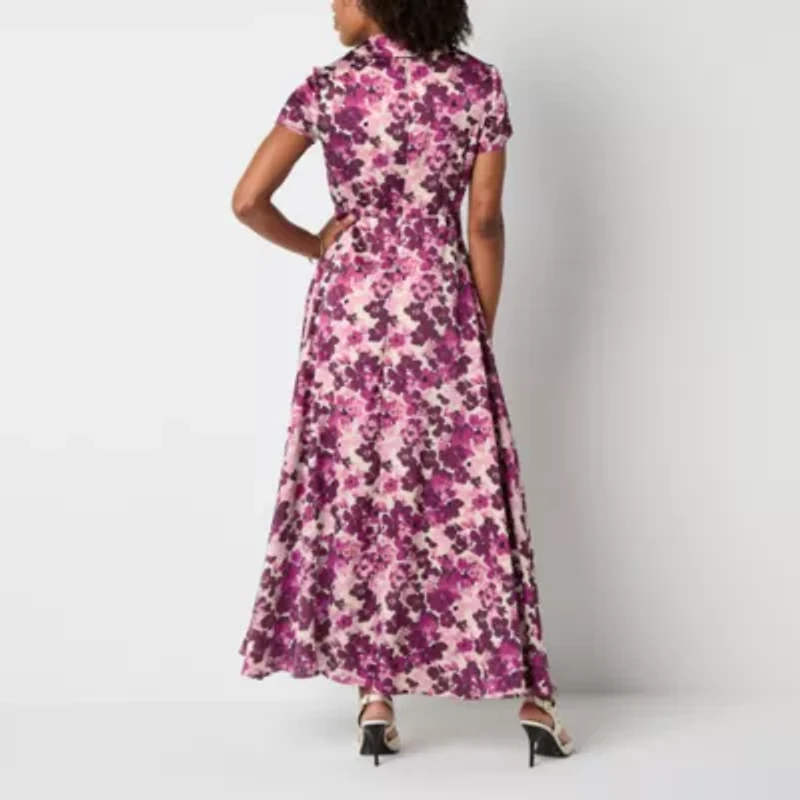 Melonie T Womens Short Sleeve Floral Maxi Dress