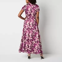 Melonie T Womens Short Sleeve Floral Maxi Dress