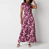 Melonie T Womens Short Sleeve Floral Maxi Dress
