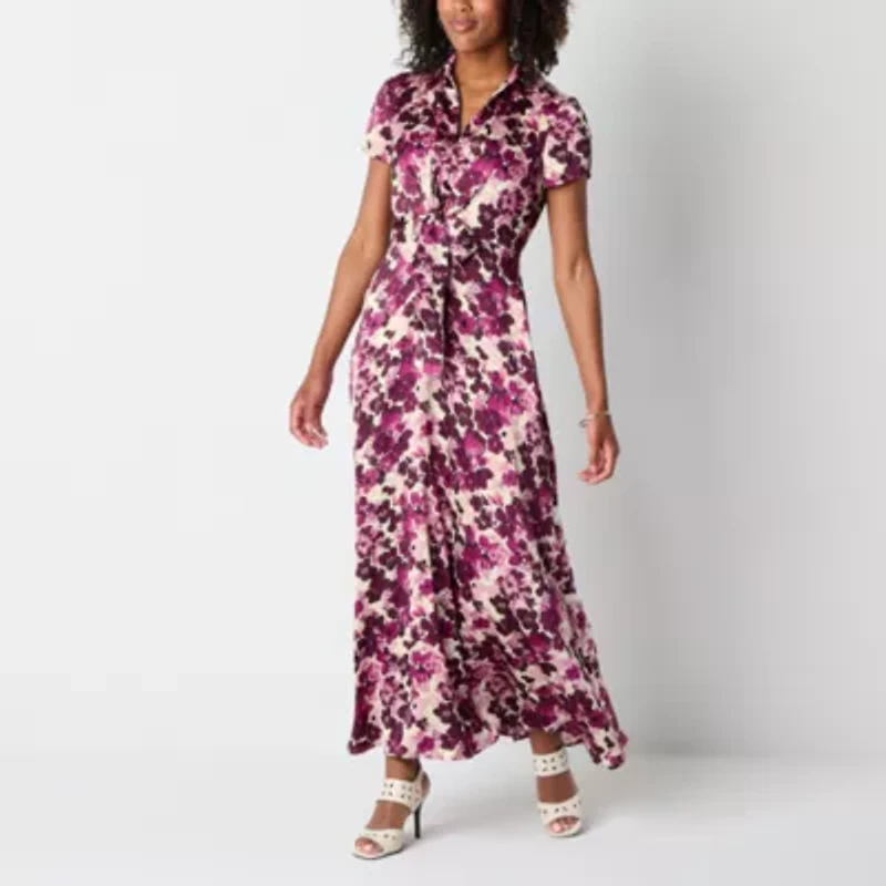 Melonie T Womens Short Sleeve Floral Maxi Dress