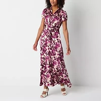 Melonie T Womens Short Sleeve Floral Maxi Dress