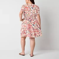 Be by CHETTA B Womens Short Sleeve Abstract Plus Fit + Flare Dress