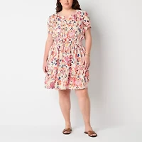 Be by CHETTA B Womens Short Sleeve Abstract Plus Fit + Flare Dress