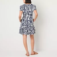 Be by CHETTA B Womens Short Sleeve Abstract Fit + Flare Dress