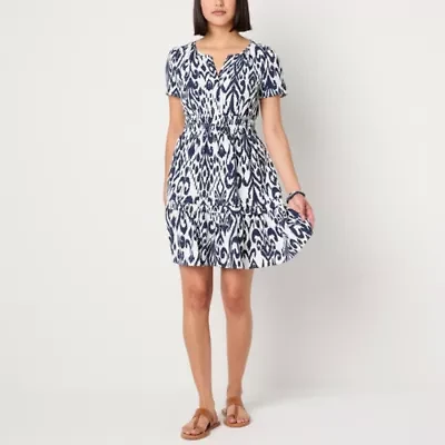 Be by CHETTA B Womens Short Sleeve Abstract Fit + Flare Dress