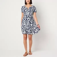 Be by CHETTA B Womens Short Sleeve Abstract Fit + Flare Dress