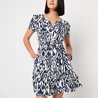 Be by CHETTA B Womens Short Sleeve Abstract Fit + Flare Dress