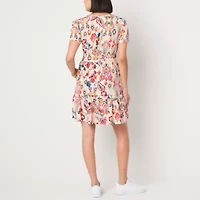 Be by CHETTA B Womens Short Sleeve Abstract Fit + Flare Dress