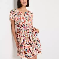 Be by CHETTA B Womens Short Sleeve Abstract Fit + Flare Dress