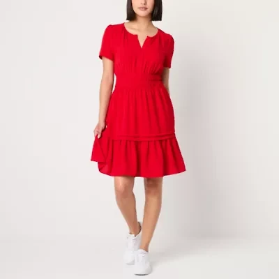 Be by CHETTA B Womens Short Sleeve Fit + Flare Dress