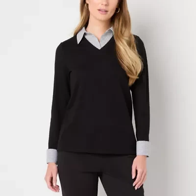 Black Label by Evan-Picone Womens Long Sleeve Blouse