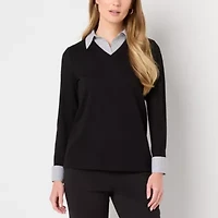Black Label by Evan-Picone Womens Long Sleeve Blouse