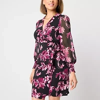 Black Label by Evan-Picone Womens Long Sleeve Floral Sheath Dress