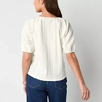 Frye and Co. Womens Crew Neck Elbow Sleeve Blouse