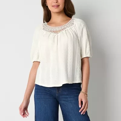Frye and Co. Womens Crew Neck Elbow Sleeve Blouse