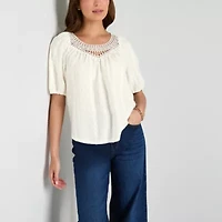 Frye and Co. Womens Crew Neck Elbow Sleeve Blouse