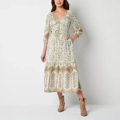 Frye and Co. Womens 3/4 Sleeve Floral Midi Maxi Dress