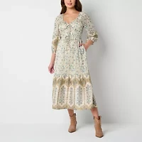 Frye and Co. Womens 3/4 Sleeve Floral Midi Maxi Dress