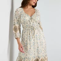 Frye and Co. Womens 3/4 Sleeve Floral Midi Maxi Dress