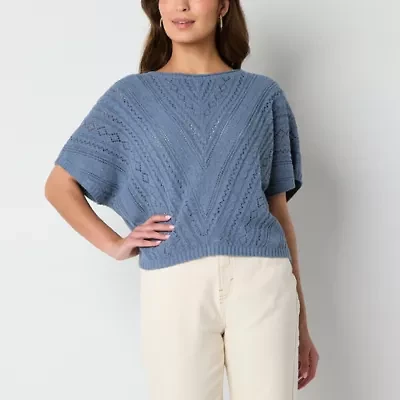 Frye and Co. Pointelle Womens Crew Neck Short Sleeve Pullover Sweater