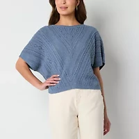Frye and Co. Pointelle Womens Crew Neck Short Sleeve Pullover Sweater