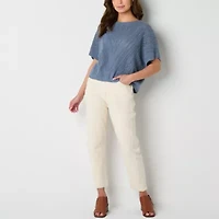 Frye and Co. Pointelle Womens Crew Neck Short Sleeve Pullover Sweater