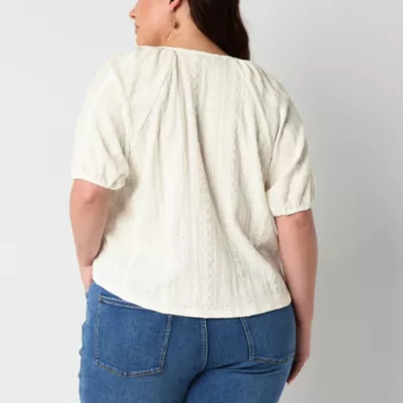 Frye and Co. Womens Elbow Sleeve Plus Blouse
