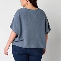 Frye and Co. Plus Pointelle Womens Crew Neck Short Sleeve Pullover Sweater